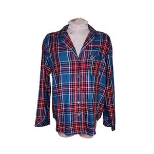 Victorias Secret Pajama Top Womens Plaid‎ Red Green Sleep Shirt Size S